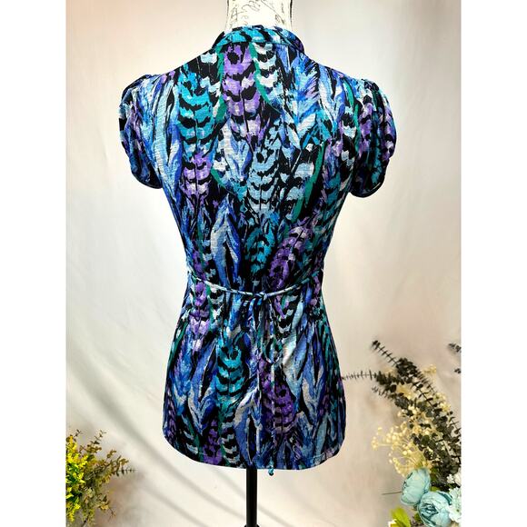 HeartSoul Y2K Baby Doll Ruffle Short Sleeve Top Blue Multi M - Picture 8 of 12